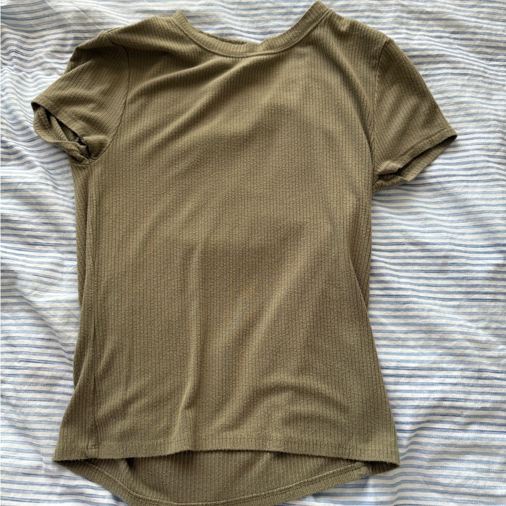 Forever 21 Khaki Ribbed Short Sleeve Top